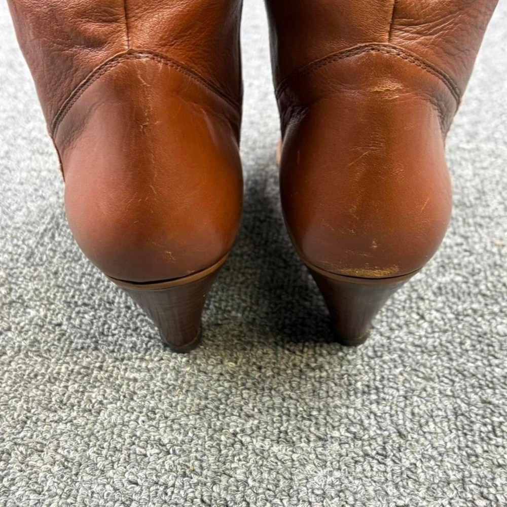 Vintage Women's Brown Leather Fold-over Tall Pull On Riding Short Heel Boots - Picture 6 of 8